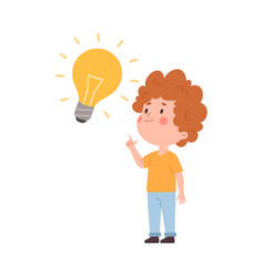 Boy Point Finger Up Light Bulb Cartoon