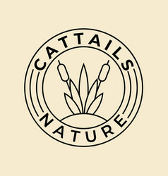 Cattail Grass Badge Logo Line Art Design