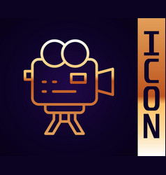 Gold Line Retro Cinema Camera Icon Isolated On