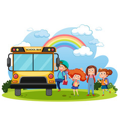 School Bus With Students Cartoon