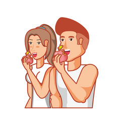 Young Athletic Couple Eating Apple