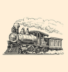 Moving Retro Train With Smoke Sketch Hand Drawn