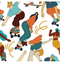 Seamless Pattern With Women With Skateboard Cool