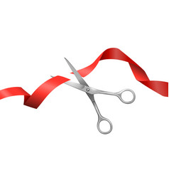 Realistic Scissors And Red Ribbon