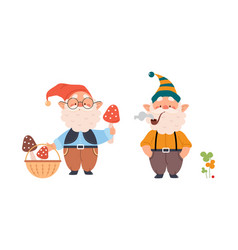 Set Of Garden Gnomes Dwarfs Picking Mushrooms