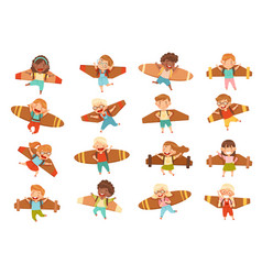 Cheerful Flying Kids With Improvised Fake Wings