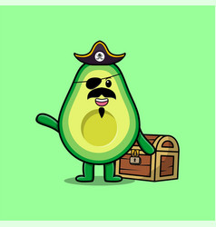 Cute Cartoon Avocado Pirate With Treasure Box