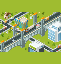 Isometric City Bridge Train Railway Viaduct Urban