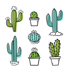 Set Of Doodle Cactus Cacti Succulents