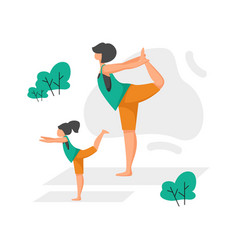 Mom And Daughter Doing Yoga In Park Woman