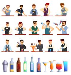 Bartender Icons Set Cartoon Style