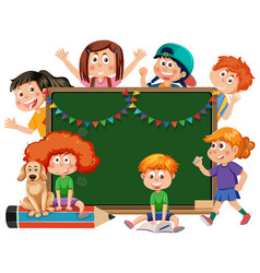 Chalkboard With School Kids Template