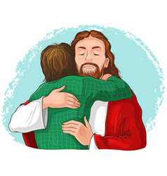 Jesus Hugging Child Cartoon Christian Isolated