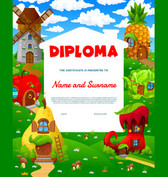 Kids Diploma Cartoon Fairytale Houses Village