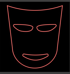 Neon Theatre Mask Red Color Flat Style Image