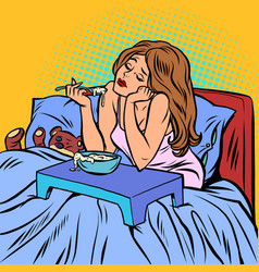 Woman Eating Porridge Breakfast In Bed