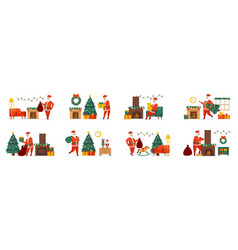 Christmas Santa Claus Bundle Of Scenes With Flat