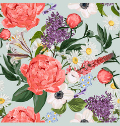 Floral Seamless Pattern With Coral Orange Peonies