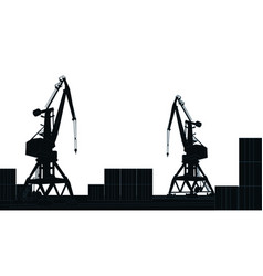 Silhouette Commercial Cargo Port With Cranes