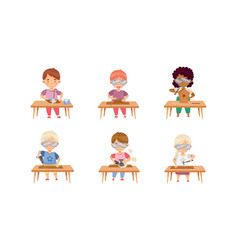 Children At Table Woodworking Making Items From