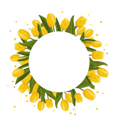 Spring Round Frame With Yellow Tulips For Text