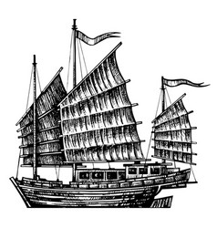 Hand Drawn Design Chinese Junk Boat