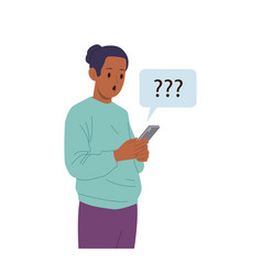 Shocked Man Character Using Mobile Phone Message