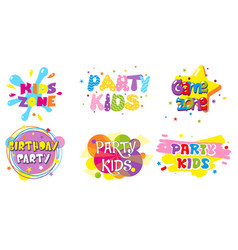 Birthday Party Kids Zone Label Banner Set Isolated