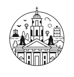 Travel Vilnius Icon With Cathedral And Tower Hill