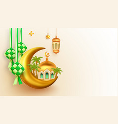 3d Islamic Background With Mosque Crescent Moon