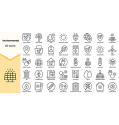 Set Of Environmental Icons Simple Line Art Style