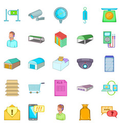 Goods Shed Icons Set Cartoon Style