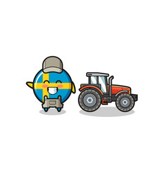 Sweden Flag Farmer Mascot Standing Beside