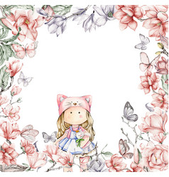 Watercolor Square Flower Frame In Cartoon Style