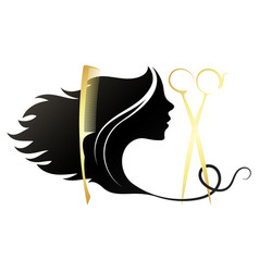 Golden Scissors And Comb Girl With Curls Of Hair