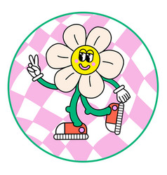 1970s Cartoon Smile Daisy With Pink Trippy Grid