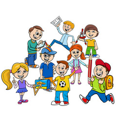 Cartoon Elementary School Children Group