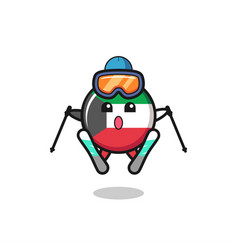 Kuwait Flag Mascot Character As A Ski Player