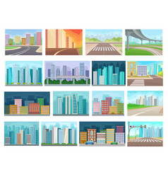 Set Of City Streets With Modern City Buildings And