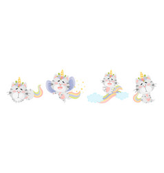 Cute Cat Unicorn With Rainbow Tail And Horn