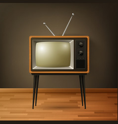 3d Realistic Brown Wooden Retro Tv Receiver