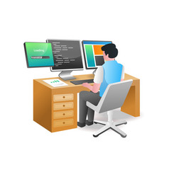 Isometric Concept Man Typing Programming Language