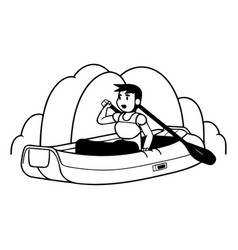 Man In Kayak In Cartoon Style Isolated On Yellow