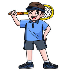 Tennis Boy With A Racket Cartoon Colored Clipart