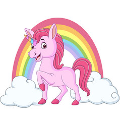 Cartoon unicorn sliding on a rainbow Royalty Free Vector