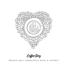 Hand Drawn Of Coffee Cup Surrounded By Coffee