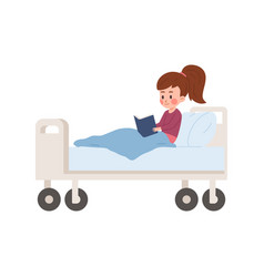 Girl Being Sick Reads Book In Hospital Bed