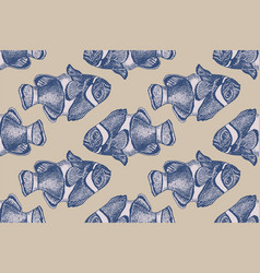 Seamless Pattern Clown Fish Amphiprion Sketch