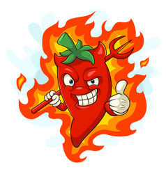 Cartoon Devil Chili Pepper Holding A Spear Giving