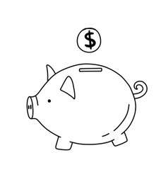 Cartoon Piggy Bank With Falling Coin Hand Drawn